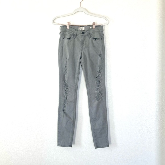 2 FOR $25 Frame Le Skinny de Jeanne Gray Skinny Jeans Low Rise Destroyed 25 x 29 - Picture 2 of 10